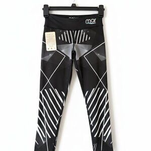 MAR Fitness Black White Geometric Mud Cloth High Waisted Leggings Size XSMALL